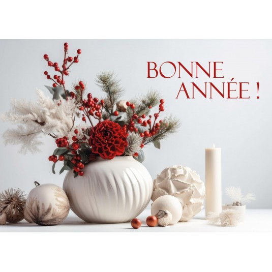 Carte Fin D'année Composition florale de Noël dans un vase et bougies
