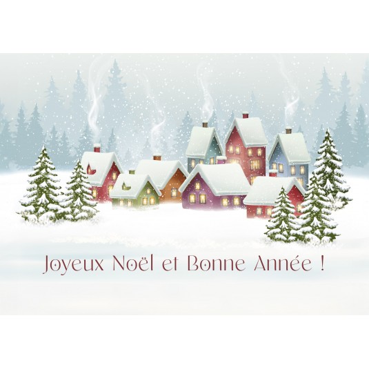 Carte Fin D'année Village dans la forêt sous la neige