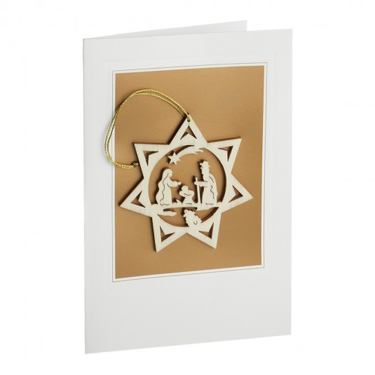 Carte double Étoile en bois Marie et Joseph