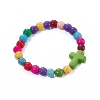 Bracelet extensible perles multicolores et croix magnésite verte