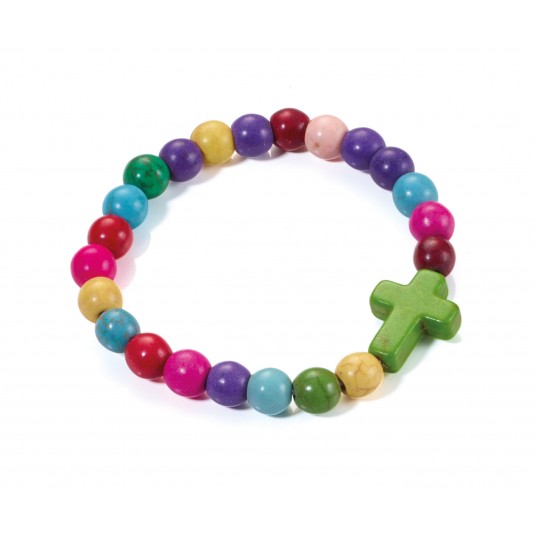 Bracelet extensible perles multicolores et croix magnésite verte