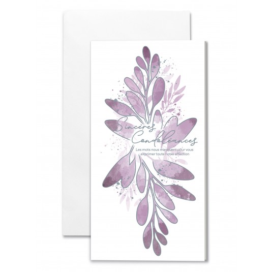 CARNET Condol&eacute;ances : Branches de feuilles voilettes dessin&eacute;es