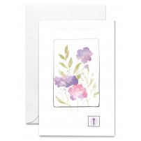 Carnet Condol&eacute;ances Fleurs roses et violettes, croix