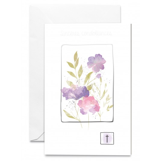 Carnet Condol&eacute;ances Fleurs roses et violettes, croix