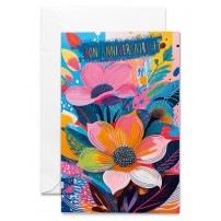 Carnet Anniversaire Fleurs multicolores stylis&eacute;es