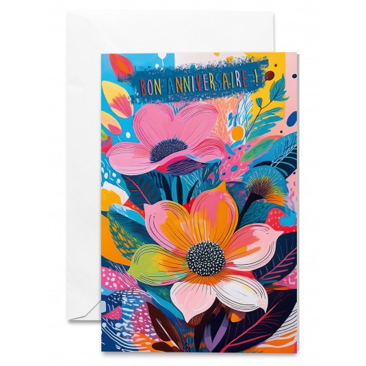 Carnet Anniversaire Fleurs multicolores stylis&eacute;es