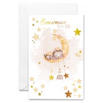 Carnet Naissance Ourson endormi sur un croissant de lune