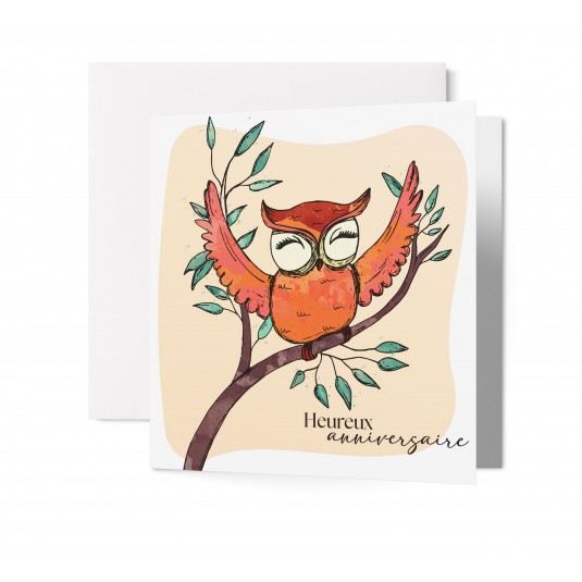Carnet Carre Anniversaire Chouette sur une branche
