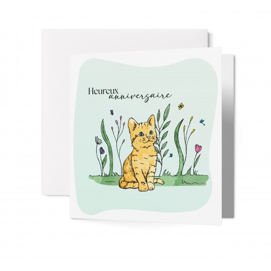 Carnet Carre Anniversaire Chaton et plantes