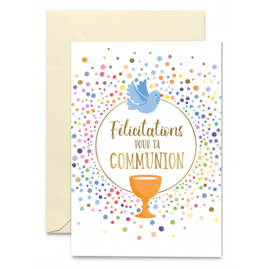 Carnet Communion Colombe, coupe et points color&eacute;s