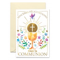 Carnet Communion Colombe, croix, coupe et fleurs