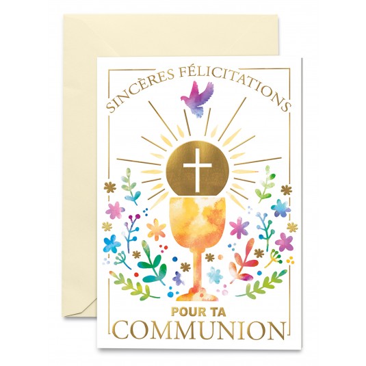 Carnet Communion Colombe, croix, coupe et fleurs