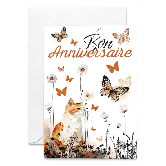 Carnet Anniversaire Chat roux et papillons