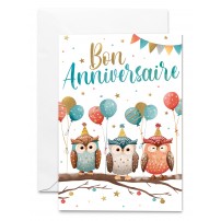 Carnet Anniversaire Chouettes et ballons sur une branche