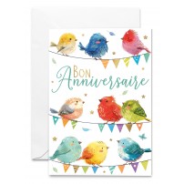 Carnet Anniversaire Moineaux pos&eacute;s sur des fils avec fanions