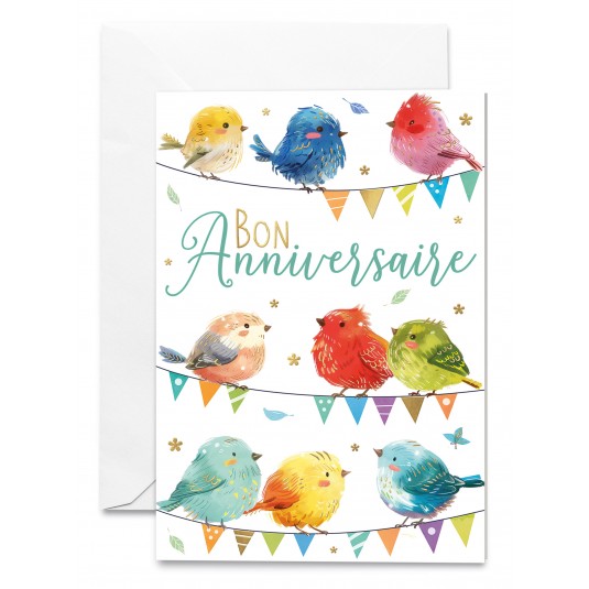 Carnet Anniversaire Moineaux pos&eacute;s sur des fils avec fanions