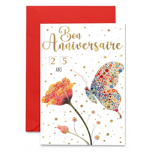 Carnet Anniversaire Papillon et fleur en points color&eacute;s