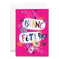 Carnet Bonne F&ecirc;te Papillons et fleurs sur fond rose