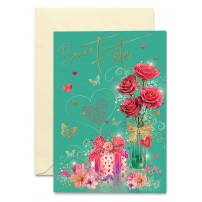 Carnet Bonne F&ecirc;te Cadeau et bouquet de roses