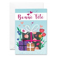 Carnet Bonne F&ecirc;te Cadeaux et c&oelig;urs sur fond bleu ciel