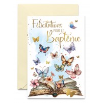 Carnet Bapt&ecirc;me Papillons et livre ouvert