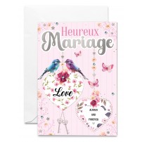 Carnet Mariage C&oelig;urs blancs et oiseaux sur fond rose