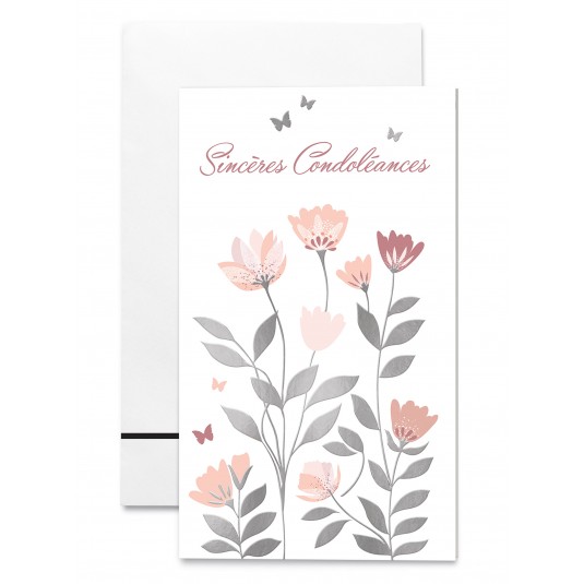 Carnet Condol&eacute;ances Fleurs roses et papillons sur fond blanc