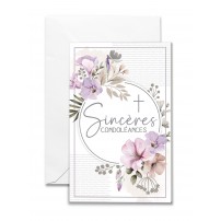 MINI-CARNET Condol&eacute;ances : Fleurs parmes et composition florale