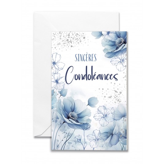 MINI-CARNET Condol&eacute;ances : Fleurs bleues dessin&eacute;es