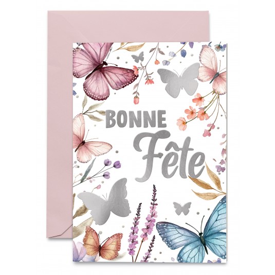 Carnet Bonne F&ecirc;te Papillons et fleurs sur fond blanc