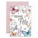 Carnet Bonne Fête Papillons et fleurs sur fond blanc