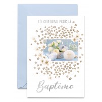 Carnet Bapt&ecirc;me Bougies, roses blanches et petites fleurs