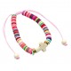 Bracelet perles plates et croix rose
