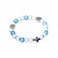 Bracelet de perles r&eacute;fl&eacute;chissantes &laquo;&nbsp;Enfant&nbsp;&raquo; turquoise et blanc
