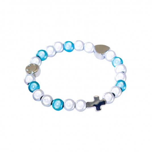 Bracelet de perles r&eacute;fl&eacute;chissantes &laquo;&nbsp;Enfant&nbsp;&raquo; turquoise et blanc