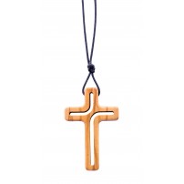 Collier en bois d'olivier avec pendentif croix
