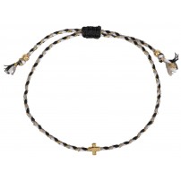 Bracelet textile tress&eacute; avec croix - noir