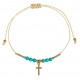 Bracelet textile avec perles et croix, acier inoxydable - perles turquoise