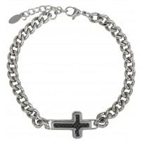 Bracelet &agrave; maillons pour homme avec croix, acier inoxydable