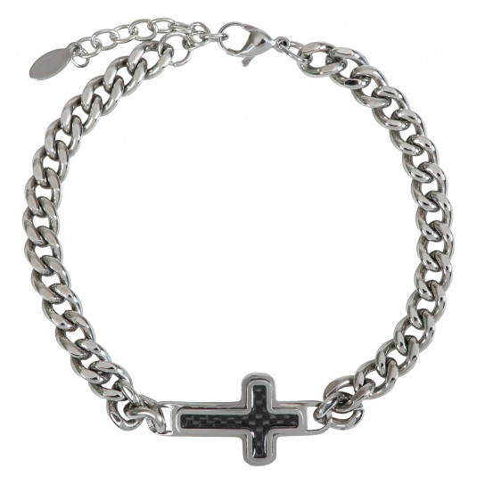 Bracelet &agrave; maillons pour homme avec croix, acier inoxydable