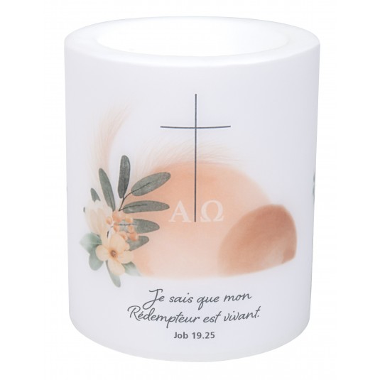 Bougie et photophore en cire &laquo;&nbsp;Mon R&eacute;dempteur est vivant &raquo;