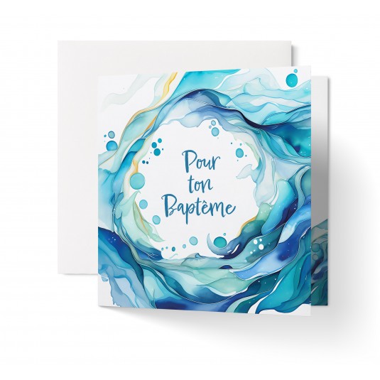 Carnet Carr&eacute; Bapt&ecirc;me Vagues abstraites