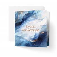Carnet Carre Anniversaire Ondulations bleues et paillettes dor&eacute;es