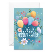 Carnet Anniversaire Ballons et fleurs sur fond bleu