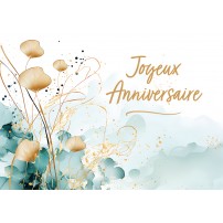 Carte Anniversaire Motifs floraux dor&eacute;s et turquoise