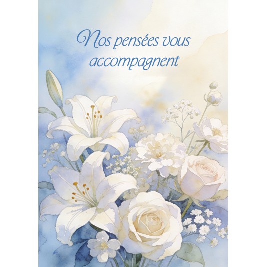 Carte Condo Fleurs blanches sur fond bleu
