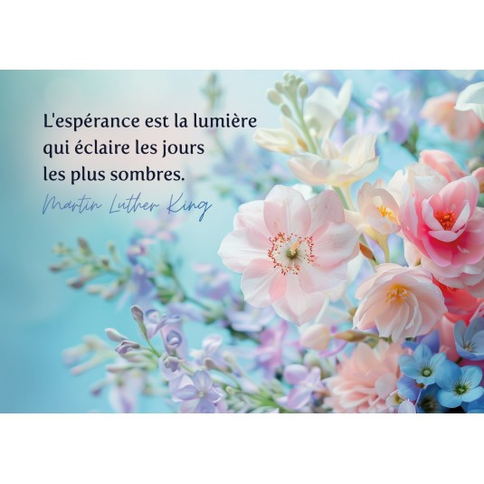 Carte Citation Bouquet de fleurs sur fond bleu