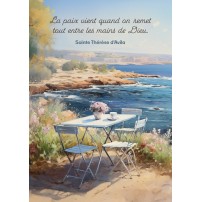 Carte Citation Peinture d'une table et des chaises au bord de la mer