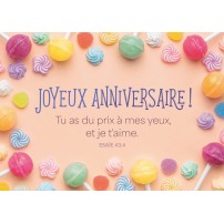 Carte Anniversaire Bonbons sur fond couleur p&ecirc;che
