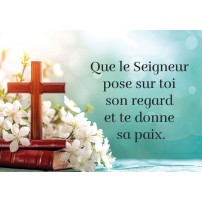 Mini-carte Communion Croix en bois sur une Bible